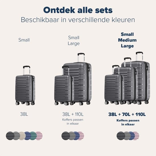 TRVLMORE Set de valises - 3 pièces - 38L (bagage à main) + 70L + 110L - Gris foncé