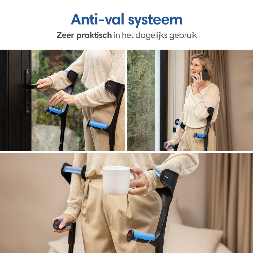 SafeLife® - Béquille de marche et de coude - 1 pièce - Hauteur réglable - Aluminium noir et plastique - Poignée ergonomique - Légère et confortable
