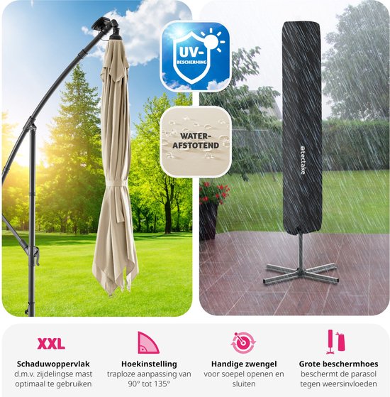 tectake® - Parasol 250cm avec éclairage solaire Led - Parasols - Parasol flottant - Energie solaire - Panneau solaire inclus - Eclairage de jardin - beige