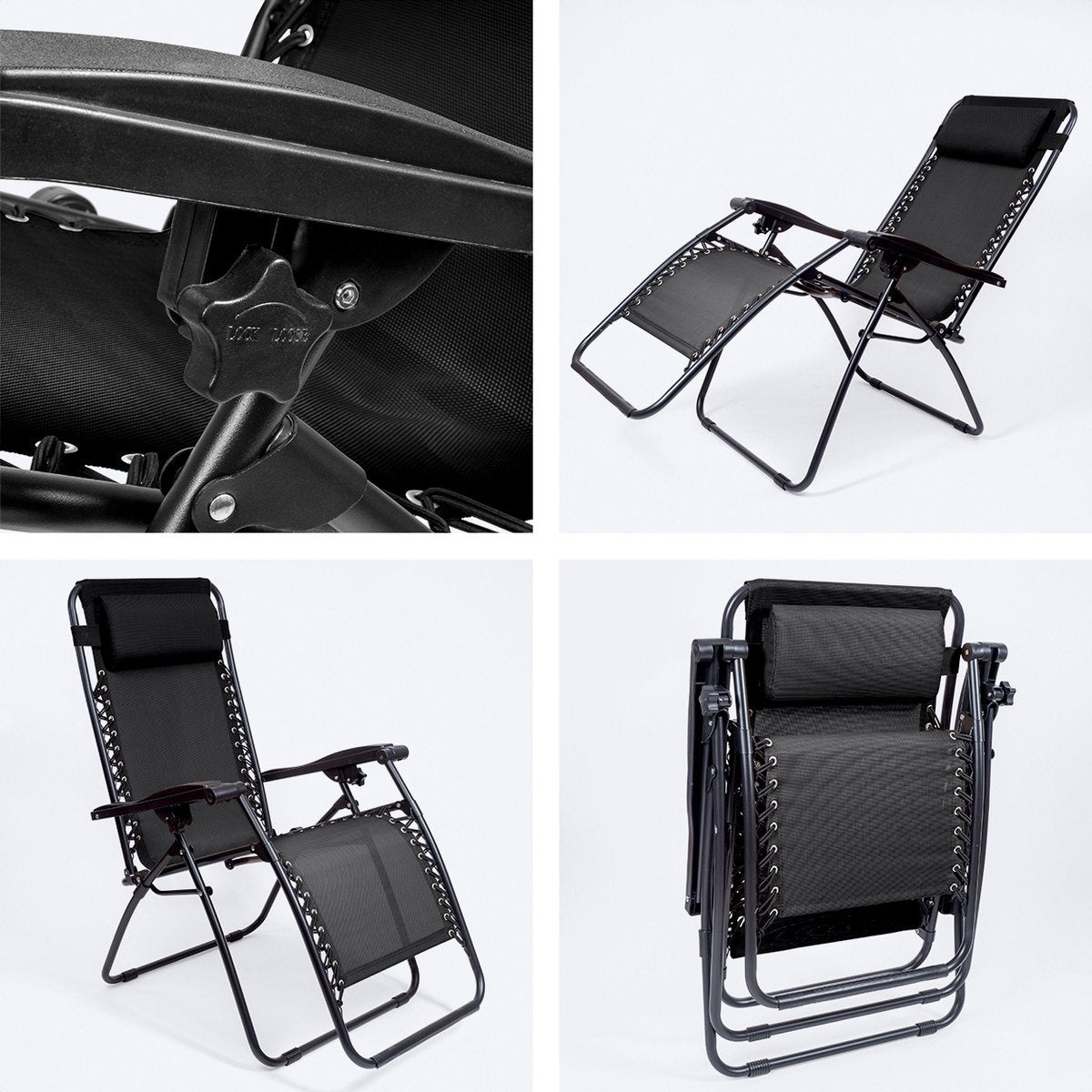 LifeGoods Chaises de jardin pliables - 30°-90° réglables - Métal - Noir