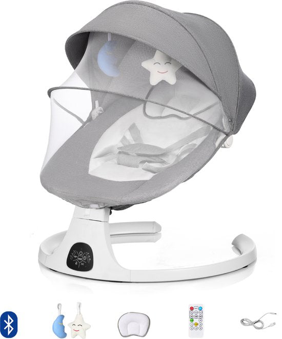 HeppieBabie Balançoire électrique - Options de musique et de balancement - Ceinture de sécurité à 5 points - Balançoire pour bébé - Balançoire pour bébé - Avec Ebook