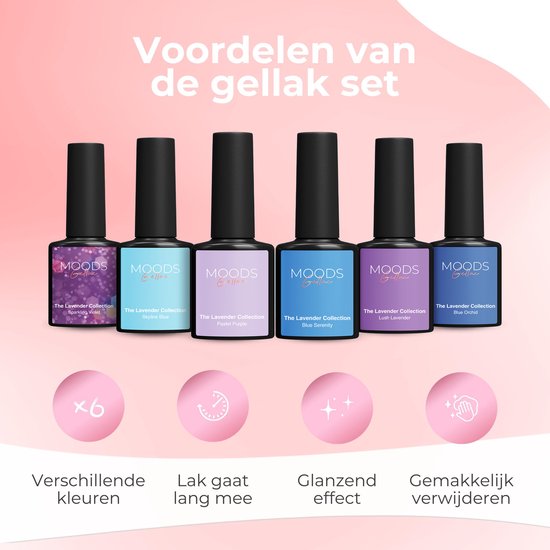 Moods Gellac 6-Piece Set - Gel Nail Polish Starter Pack - Gel Nail Polish - 8ML - The Lavender Collection - Gellac - Nails - Chic Colours