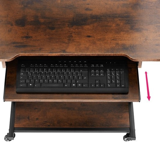 tectake - bureau mobile Fife 80 x 65,5 x 130,5cm - brun foncé industriel - 404726