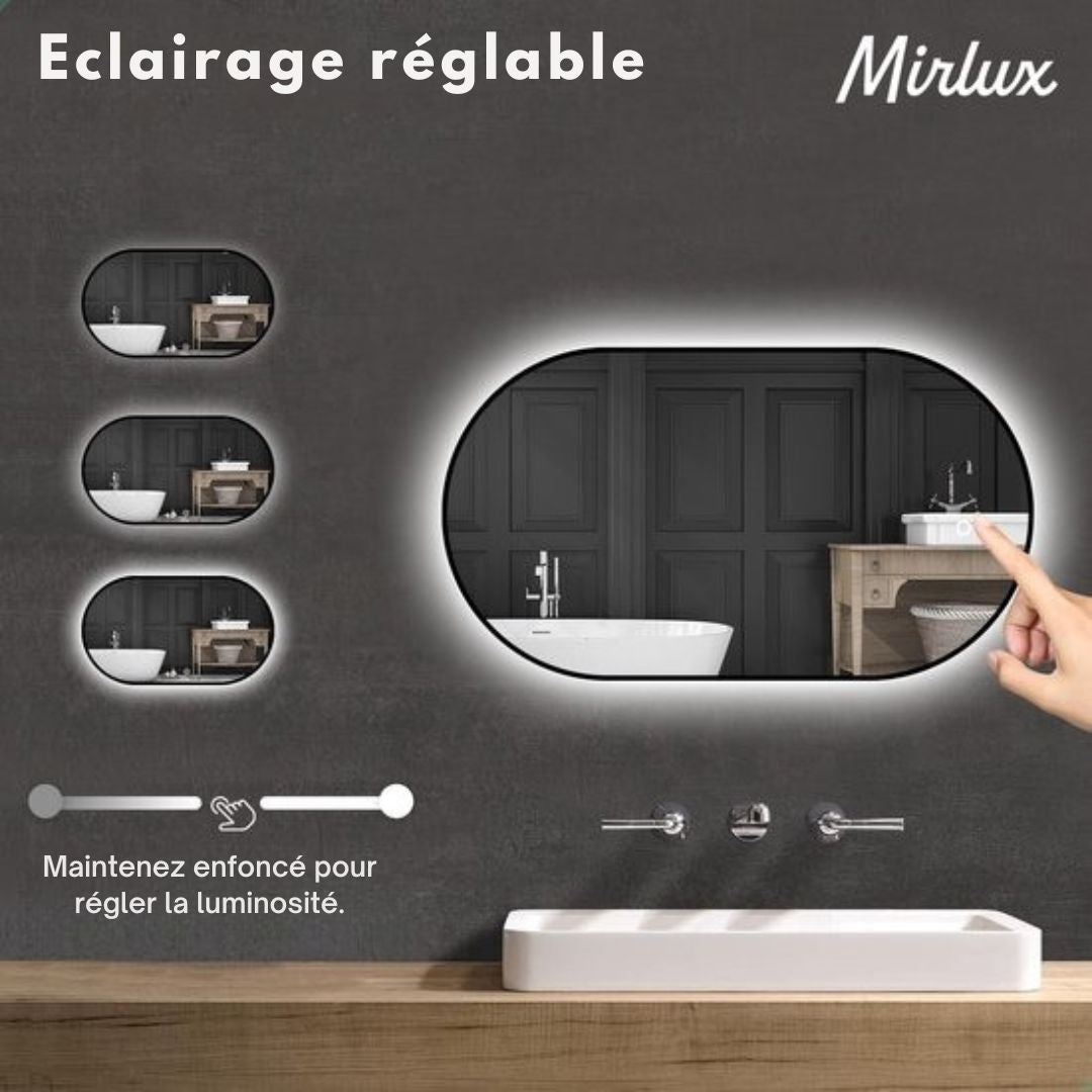 Miroir de salle de bain - Mirlux - avec éclairage LED et chauffage - ovale - anti-condensation - 90x50CM - noir