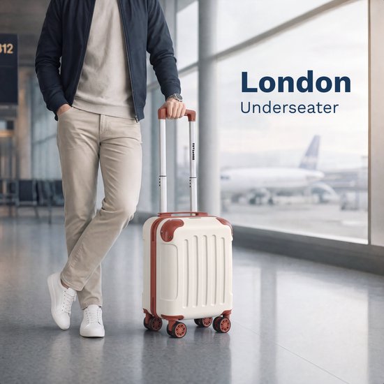 Valise cabine TRVLMORE - 40 x 30 x 20 cm - À placer sous le siège - 24 L - Serrure à combinaison - 4 roues - Blanc/Beige