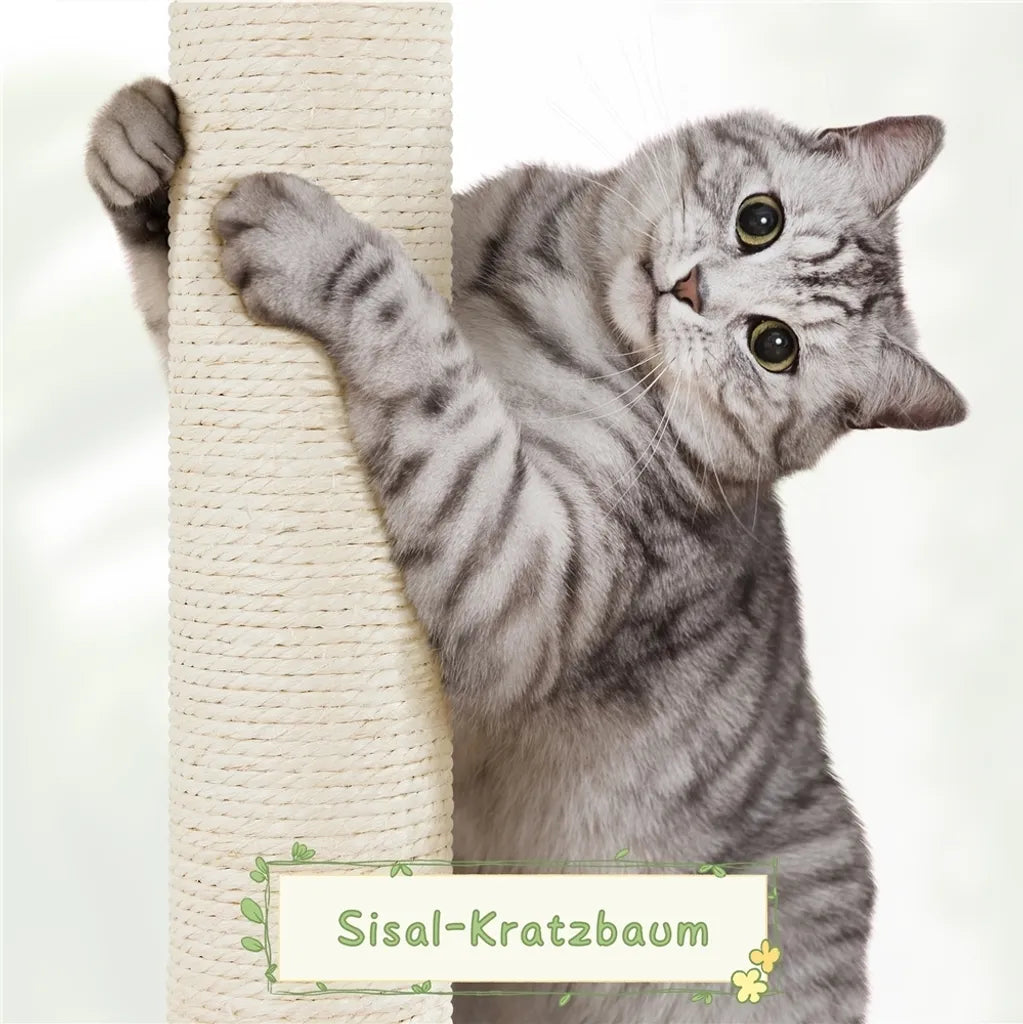 Yaheetech Arbre à chat 137,5 cm en rotin avec maison pour chat, beige