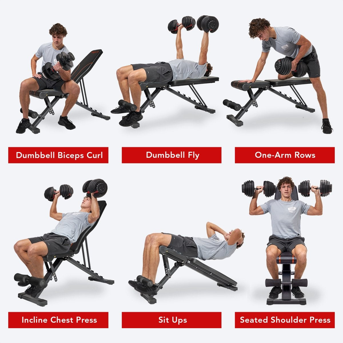 LifeGoods Fitness Halter Bench - Banc de fitness - réglable - pliable - noir/rouge