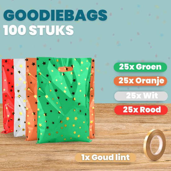 Feestio Sacs à partager 100 pièces - 17 x 25 cm - Sacs à bonbons - Sacs à friandises Fête d'enfants - Sacs à cadeaux - Anniversaire