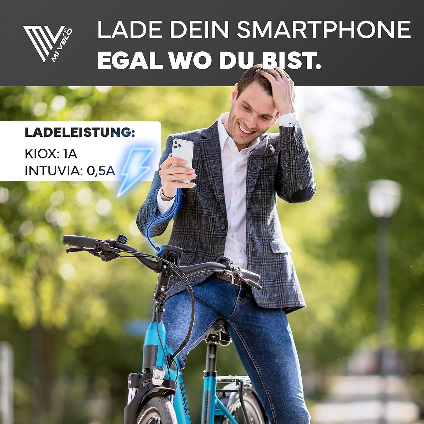 MIVELO E-bike Charging Cable for Bosch Display - 35 cm OTG Cable for iPhone (Lightning), USB-C & Micro-USB - Convient à Intuvia, Kiox (pas 300), Nyon (ancien modèle)