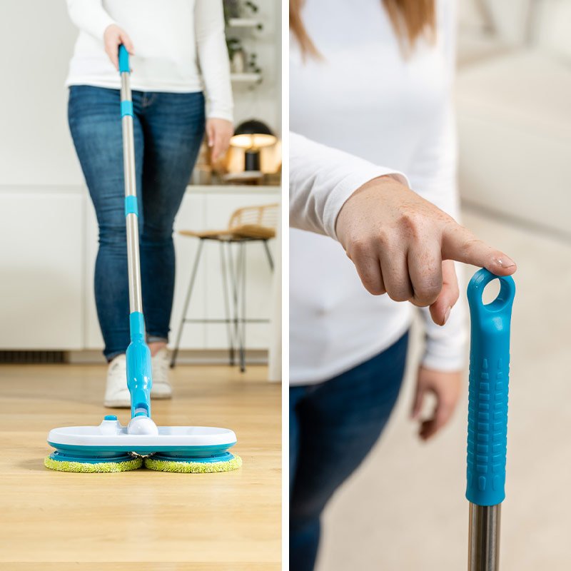 Balai à franges sans fil Hurricane - Convient à tous les types de sols - Livré avec des patins de nettoyage lavables offerts