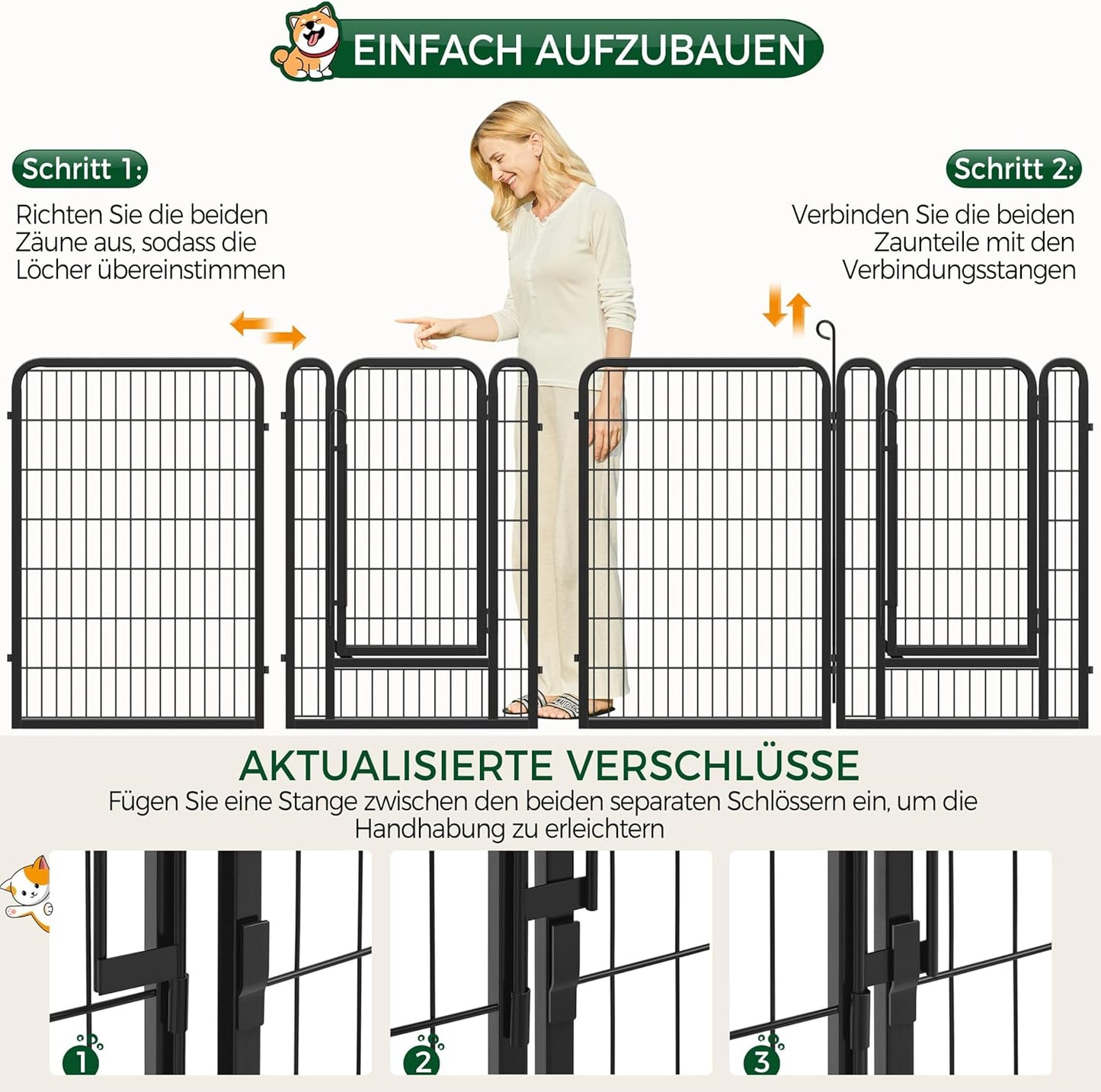 Yaheetech Puppyren - Enclos métallique pour chiots 6 panneaux avec porte - 100 cm de haut - 68 x 100 cm par panneau - Noir