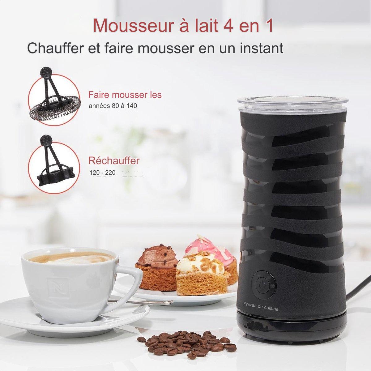 Mousseur à Lait Électrique KitchenBrothers, Chauffe Lait Chocolatière, Revêtement Antiadhésif, 400W, Noir