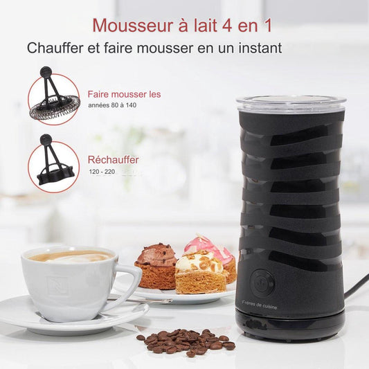 Mousseur à Lait Électrique KitchenBrothers, Chauffe Lait Chocolatière, Revêtement Antiadhésif, 400W, Noir