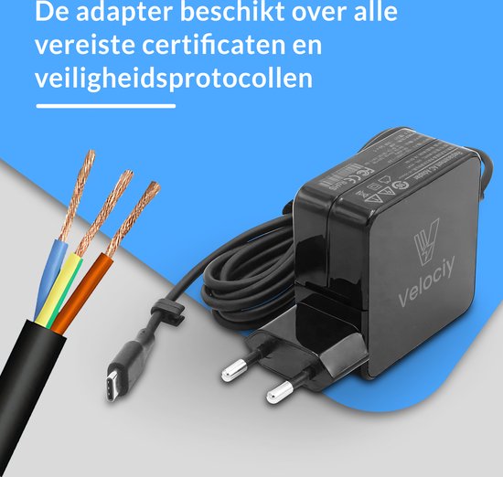 Velociy® Chargeur USB-C 100W - Adaptateur USB-C - Chargeur USBC adapté à Samsung - Universel incluant ordinateurs portables, tablettes, téléphones et hubs USB-C - Compact - Version 2024