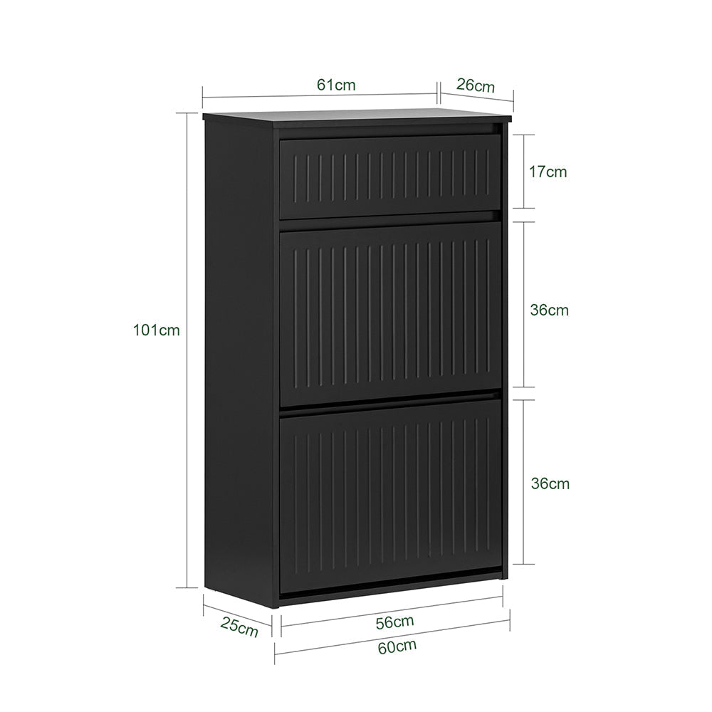 SoBuy Meuble à chaussures FSR165-SCH - 2 abattants et 1 tiroir - MDF - 61 x 26 x 100 cm - Noir
