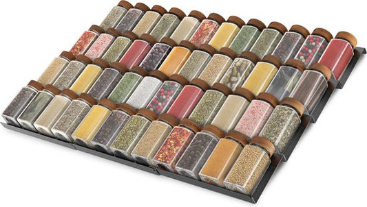 Soothe Spice Rack Drawer for 48 Spice Pots - Pull-out - 12 Set - Spice Organiser - Spice Rack - Acier inoxydable
