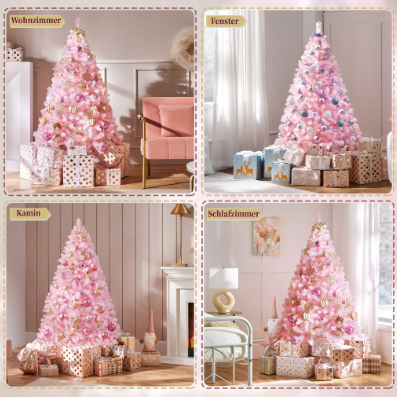 Sapin de Noël artificiel Yaheetech 154 cm - Rose - 398 branches - Pied pliable