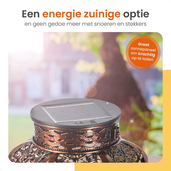Goliving Lampe de table solaire Spark - Lampe d'extérieur - 2 pièces - Lanterne d'extérieur - Lampe de jardin solaire - Lampe d'extérieur LED - Lampe à suspension - 21 cm - Métal - Bronze