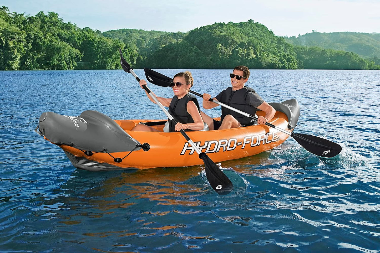 Hydro-Force Rapid - Kayak gonflable pour 2 personnes - avec sièges - dossier - pagaies - pompe à main - et sac de transport - orange