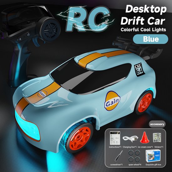 Voiture RC Fuegobird - Véhicule RC - voiture de drift de bureau - mini - haute vitesse - bleue