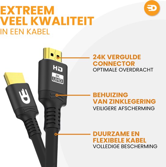Drivv. Câble HDMI Premium 2.1 - Ultra HD 8K - HDMI vers HDMI - Convient à Xbox Series X & PS5 - 2 mètres - Noir