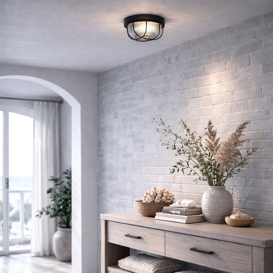 Plafonnier Lisanne 1342ZW | Métal noir et abat-jour en verre | Ø 17 cm, hauteur 8 cm | Mexlite | Design tendance pour l'intérieur