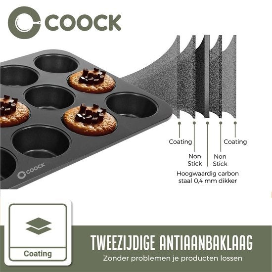 COOCK - Moule à muffins avec 12 moules à cupcakes - Non Stick | Inclus moules en papier et E-book