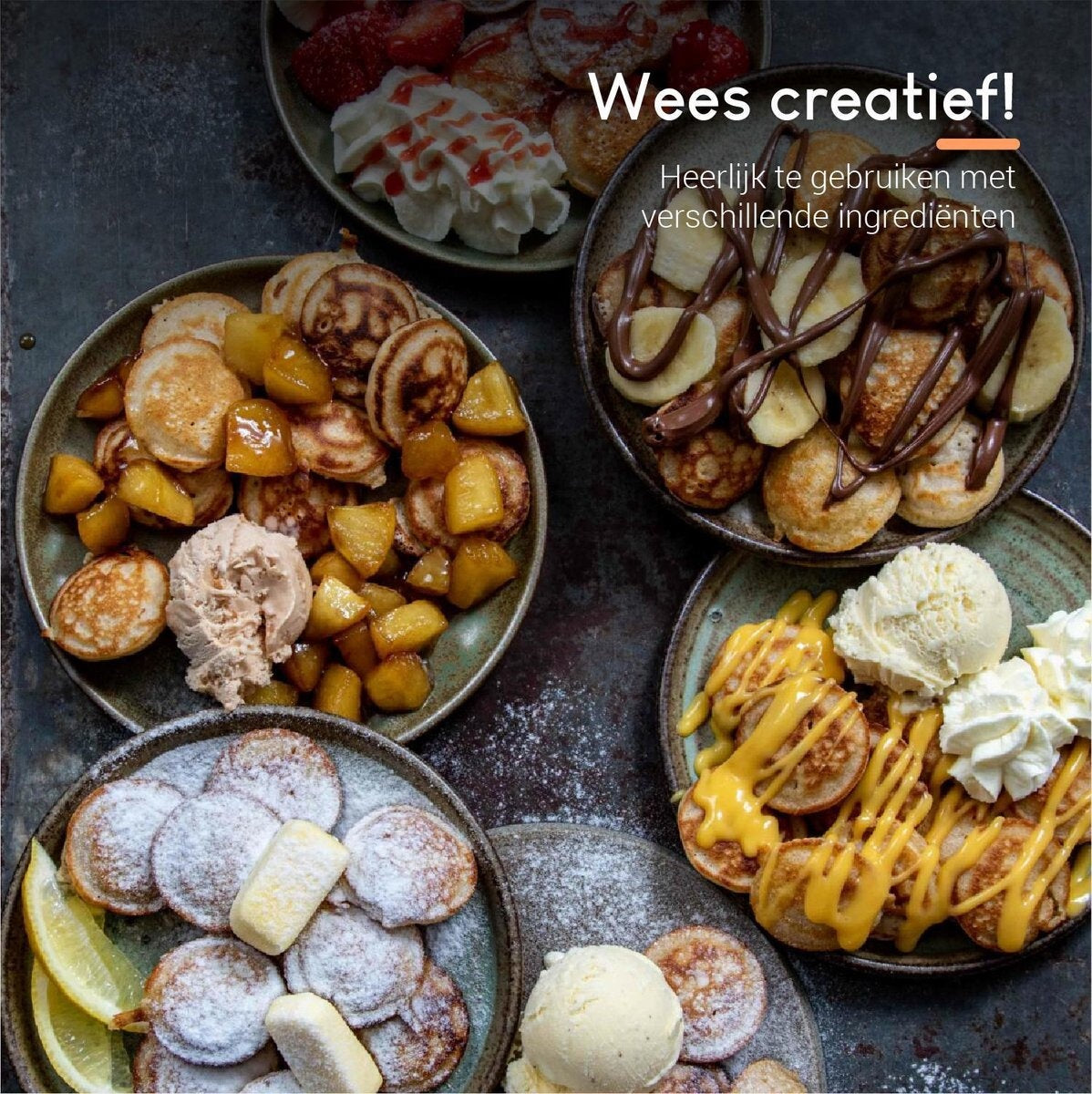 Set de Poffertjes - Ocina -19 Poffertjes - Compatible Induction - Inclus : Bouteille Doseuse, 6 Fourchettes et Gants Résistants à la Chaleur - Livre de Recettes Offert