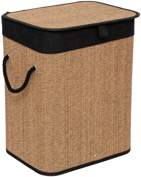 Panier à linge 5Five avec couvercle - bois de bambou - 60 litres - noir naturel - 41 x 30 x 50 cm
