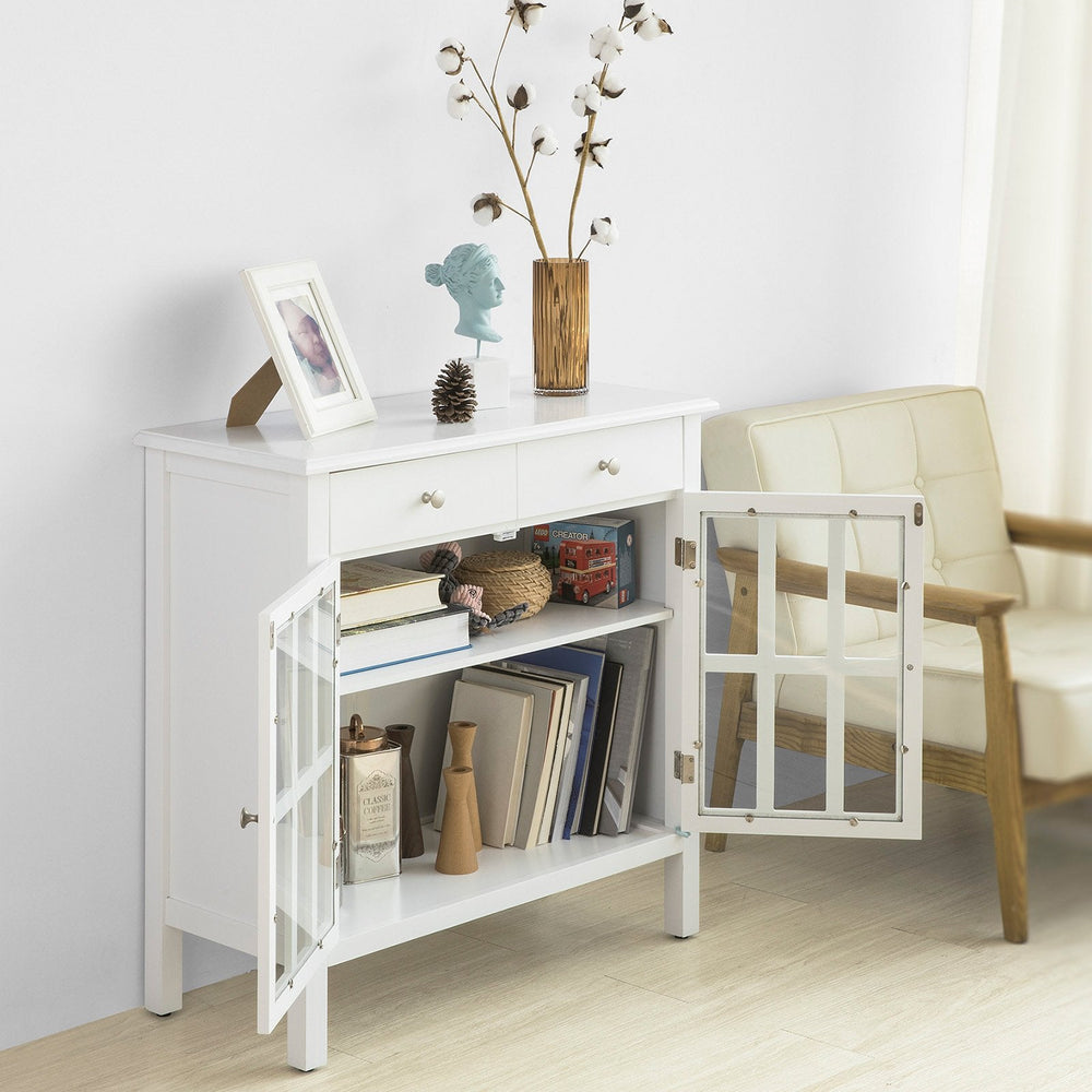 SoBuy FSB23-W Meuble de cuisine avec 2 tiroirs et 2 portes - Blanc - 80x80x34 cm - Rustique