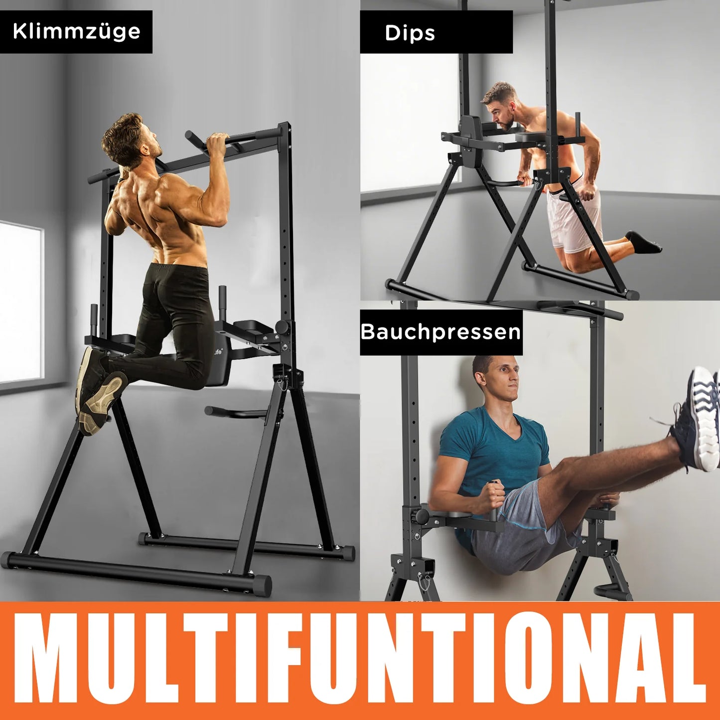 DH FitLife Power Tower pliable avec station de dips – Barre de traction autonome jusqu'à 150 kg pour salle de sport à domicile