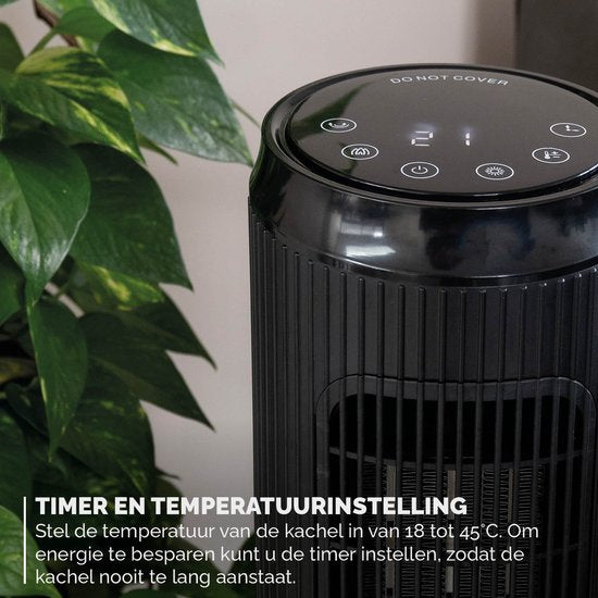 BREND BR-2222 Réchaud électrique avec chauffage d'ambiance et thermostat 18-45 °C - Réchaud à ventilateur en céramique - Chauffage avec fonction Swing - Minuterie - Noir