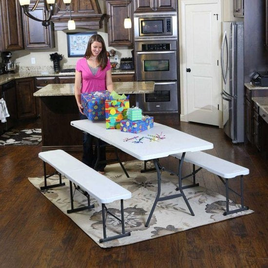Table de travail - Lifetime - de buffet - 180 cm - pliable comme une valise - blanc