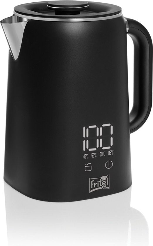 Bouilloire électrique FRITEL WK 2595 - Bouilloire à eau chaude / Bouilloire à thé - 1,7 litre - 1 500 W - Double paroi - Écran tactile - Fonction « Keep-Warm » - Noir mat