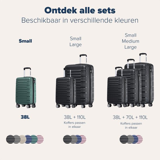 TRVLMORE Valise - Bagage à main Trolley - Serrure numérique - Trolley - 54x36x20cm - 38L - Vert foncé