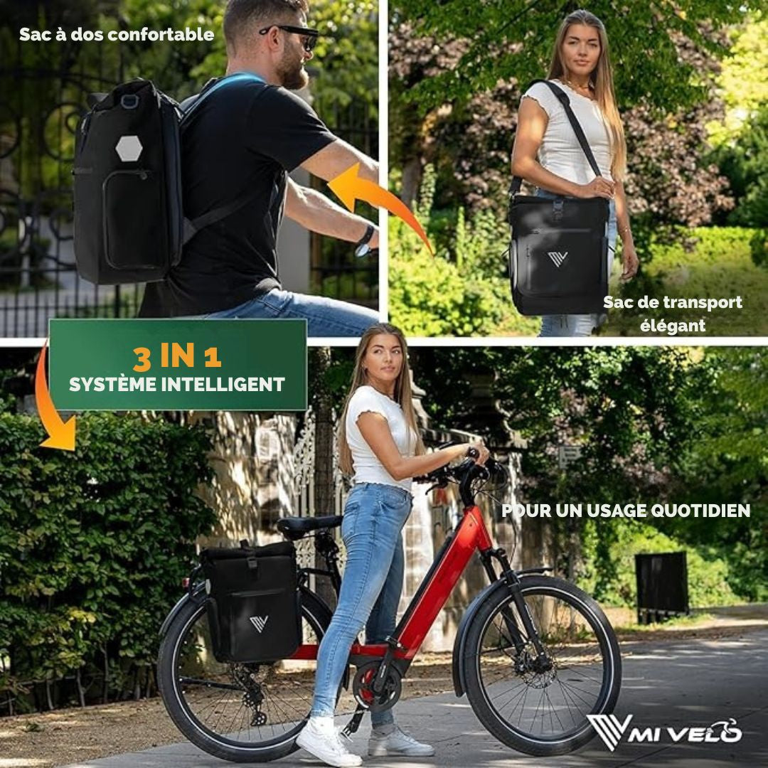 Sac à dos et sac à bandoulière 3-en-1 - MIVELO - Imperméable - 25 litres - Noir