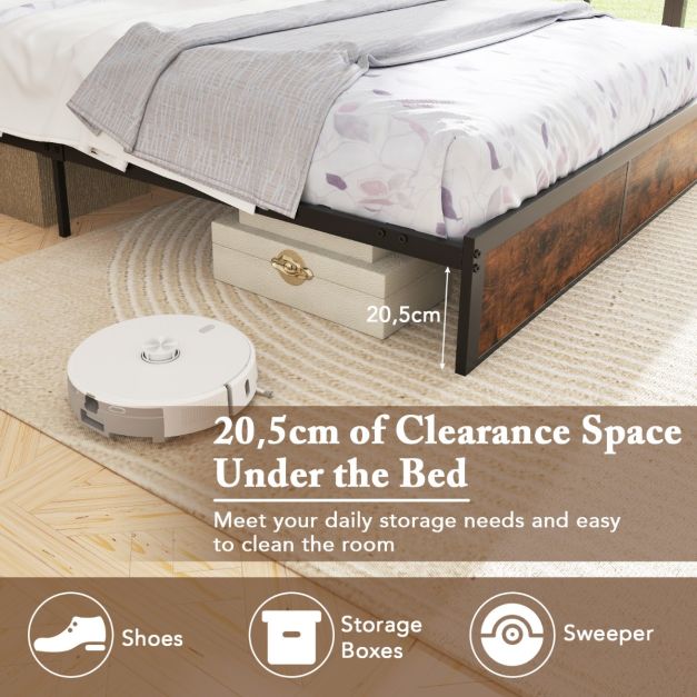 coast Cadre de lit double 200 x 140 cm - Cadre en métal avec chargeur - Rustic Brown - Avec tête de lit avec rangement