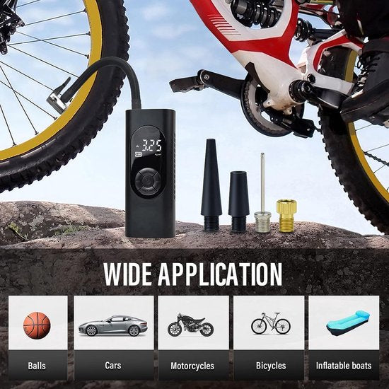 Fuegobird - Pompe électrique 6000 mAh - Pompe à vélo 150 PSI - Pompe à vélo électrique miniature avec LED SOS - Conçue pour les pneus AUTO - Vélos - Vélos électriques - Sports de balle - Inclus 2 tuyaux de gonflage - Noir