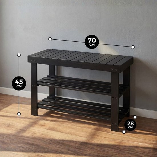 Bayt Rangement des chaussures - Armoire à chaussures - Banc à chaussures - Bois - Noir - 28 x 45 x 70 cm