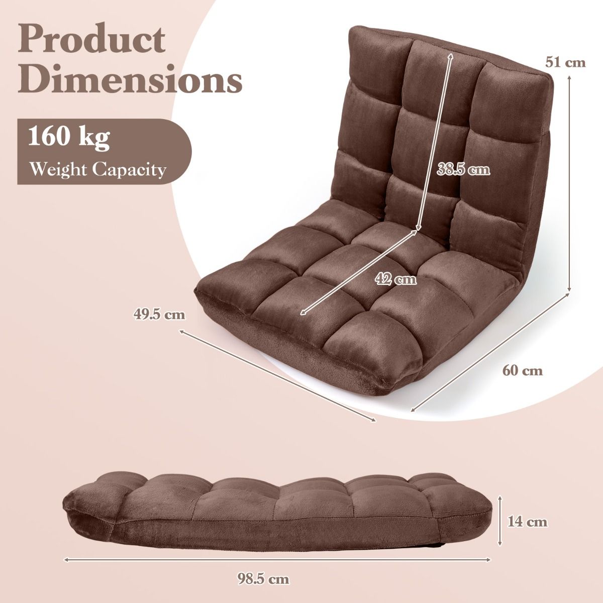 Chaise longue pliable Coast Tatami - dossier réglable sur 14 positions - mousse haute densité - marron