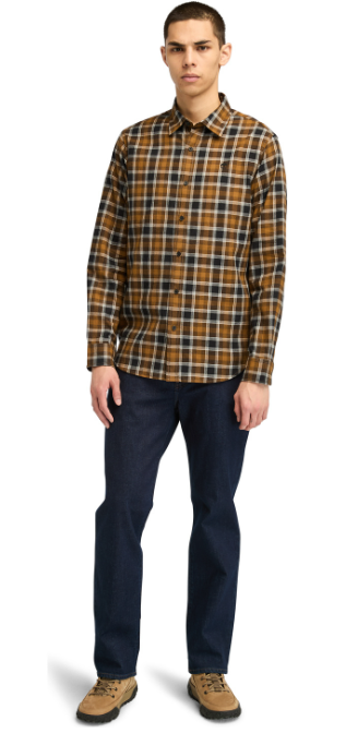 Timberland Brown Chemise en coton à manches longues - motif écossais classique - coupe régulière - Taille L