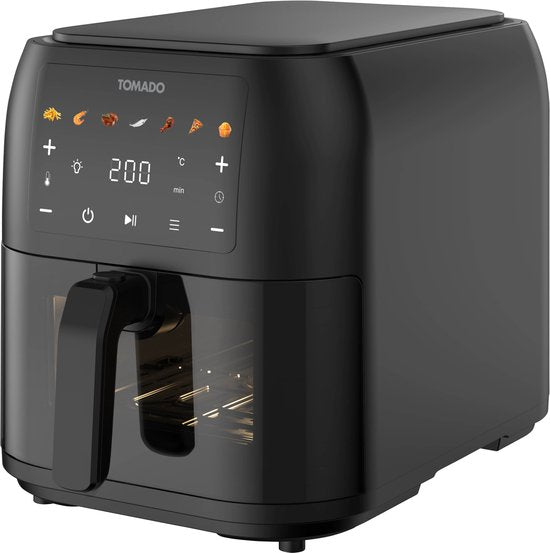 Tomado TAF8002B - Grande friteuse à air chaud - Friteuse à air chaud XXL - 8 litres - Friteuse à air chaud - Fenêtre de visualisation - Commandes tactiles - 7 programmes automatiques - Noir
