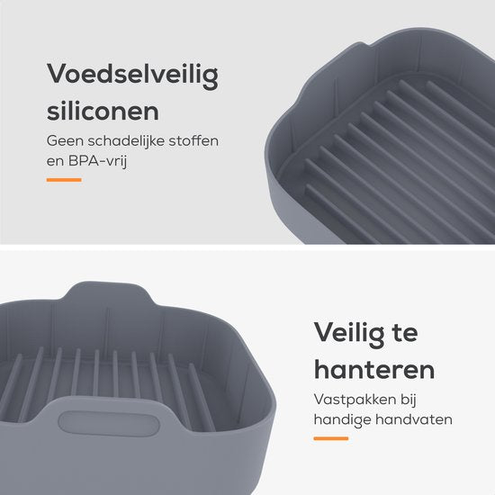KitchenLove Plateaux pour friteuse en silicone XXL - 2 pièces - Carré - Alternative au papier sulfurisé - Accessoires - Sans BPA - 20CM
