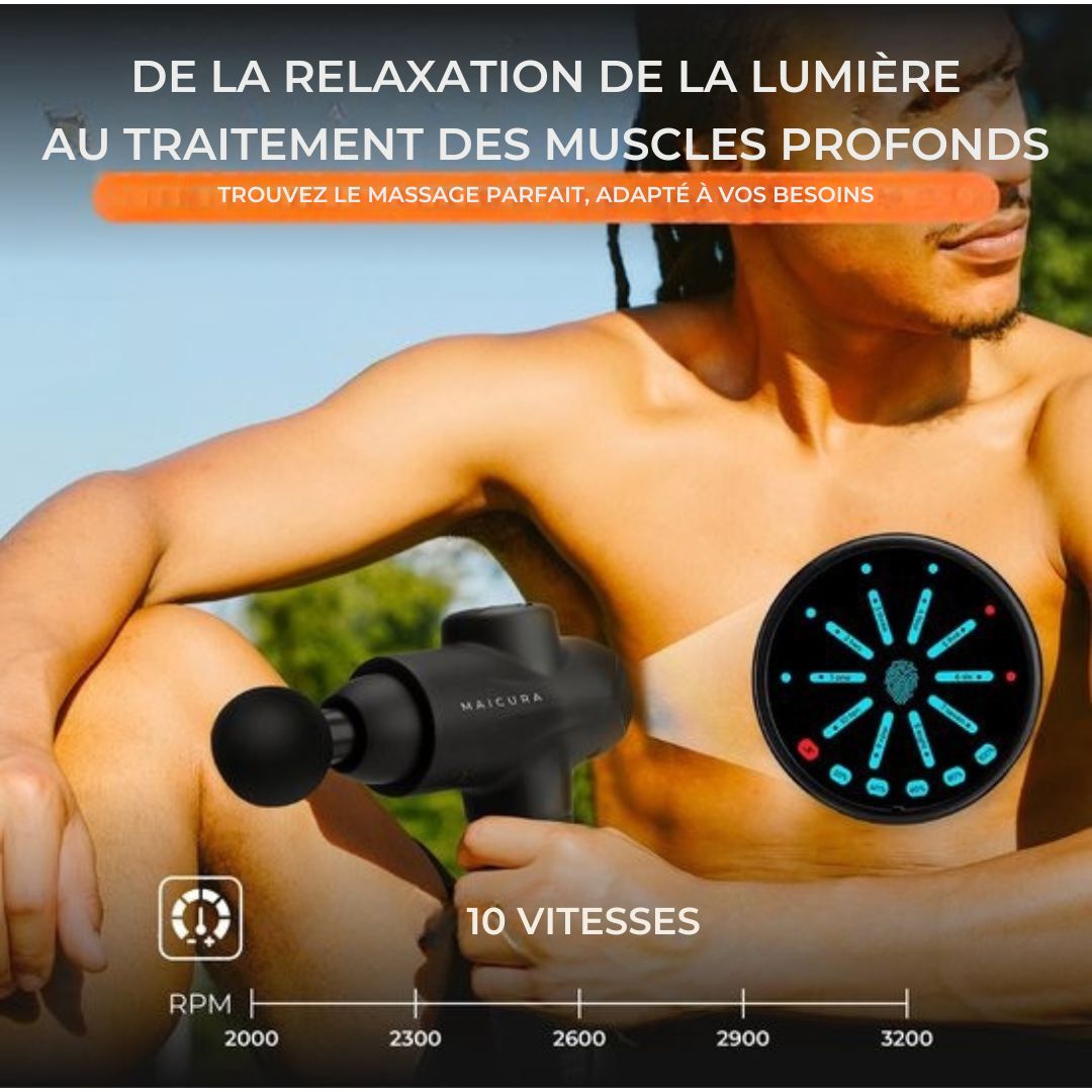 Pistolet de massage Maicura PRO SE - Professionnel - Appareil de massage - 10 têtes - noir