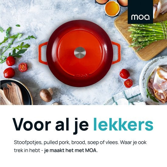MOA Casserole en fonte - Capacité 7,2 litres - 30CM - Ronde - Toutes sources de chaleur - Egalement pour induction - Poids 7,3 kg - Rouge cerise - C30CB