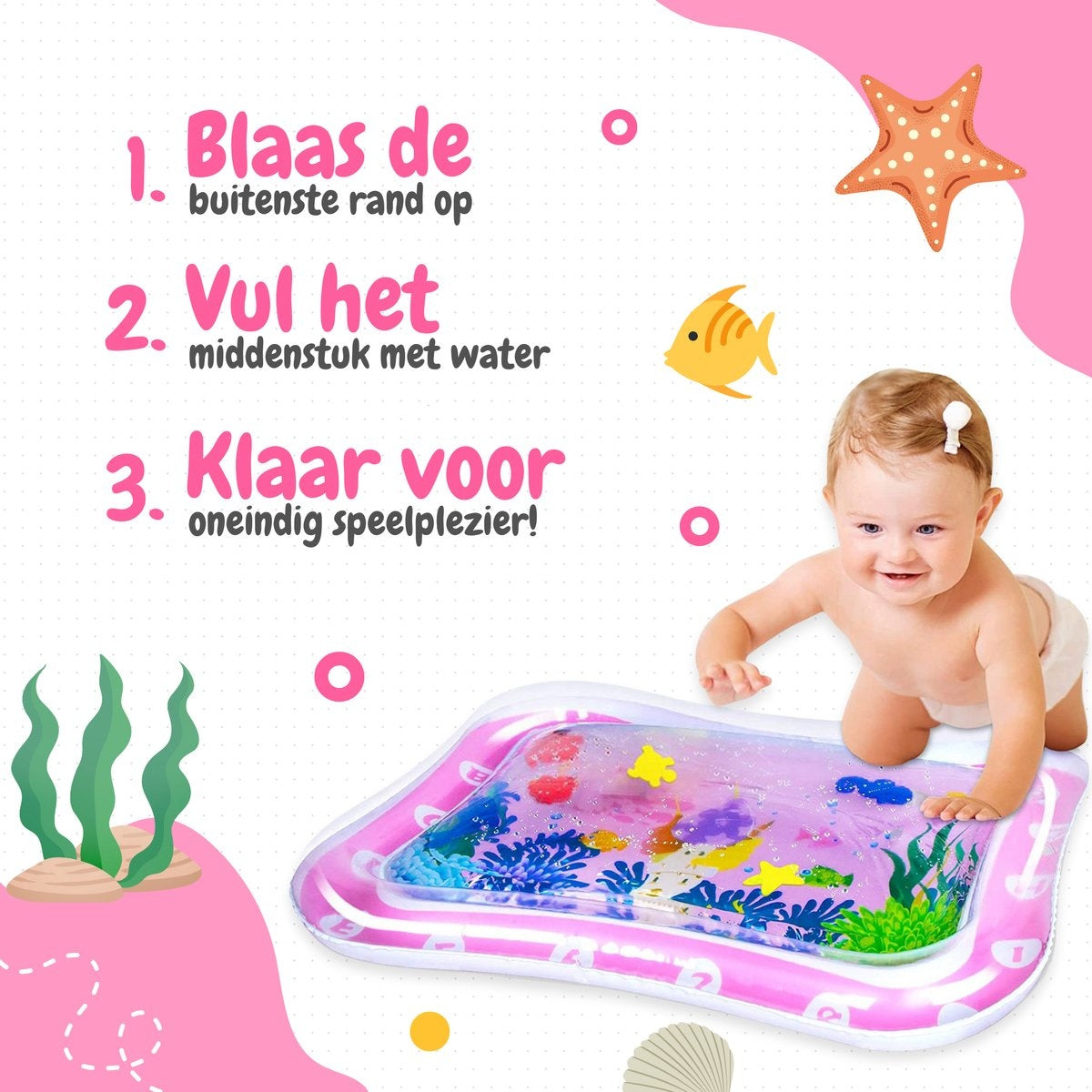 AyeKids Waterspeelmat - Watermat - Speelkleed - Opblaasbaar - Watermat Baby - Roze