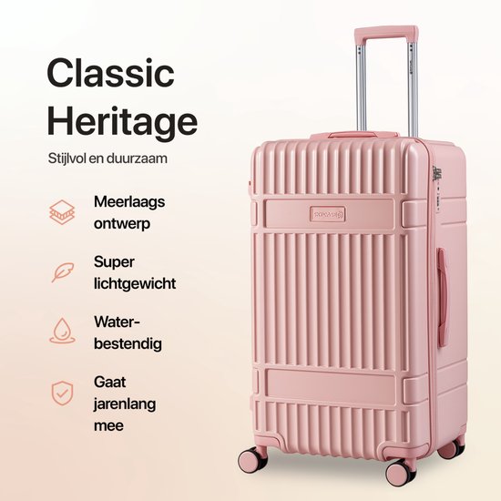 SKYCASES Valise de voyage à coffre - Classic Heritage - Valise extra-large - 110L - Serrure TSA - Trolley léger - 78x44x36 cm - Valise à roulettes à coffre - Roues pivotantes - Rose