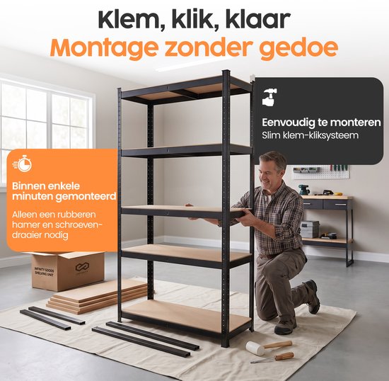 Étagère Infinity Goods noire - Lot de 2 - 180 x 90 x 40 cm - Étagère de rangement en métal - Armoire de rangement - Rayonnage d'entrepôt à 5 tablettes - Charge max. de 175 kg par tablette, 875 kg au total