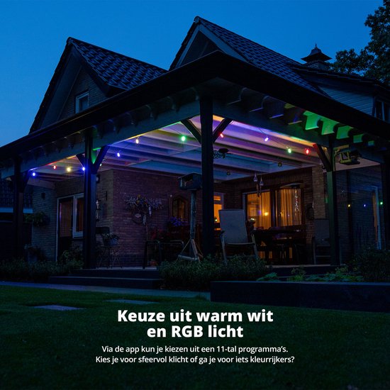 FlinQ Smart Light String Premium - Guirlande lumineuse LED pour l'extérieur - Eclairage de jardin - Cordon de 15 mètres - Guirlande avec lumières RGB - Atmosphere Lights / Partylights - Party Lights