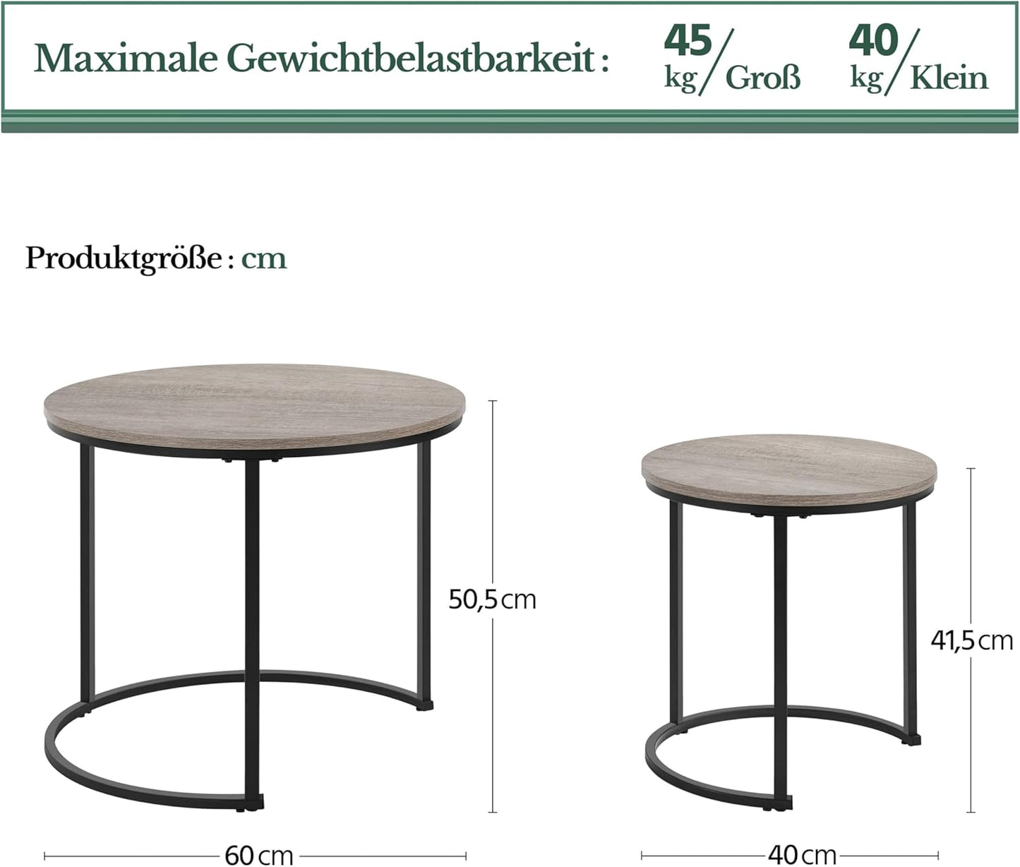 Yaheetech Ensemble de 2 tables d'appoint rondes avec structure métallique - Couleur bois de chêne
